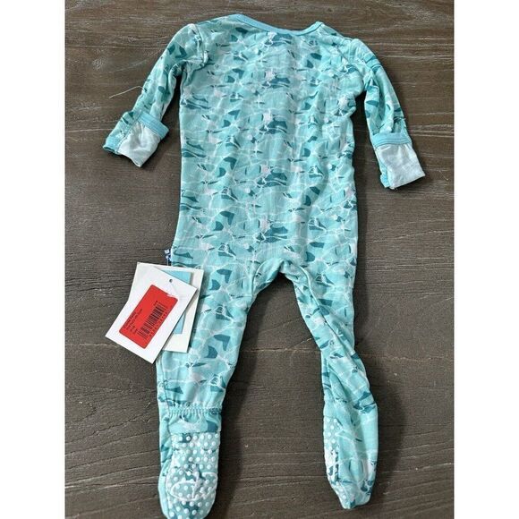 NWT KicKee Pants Aqua Blue Water Print Zip Footie 0-3 months Unisex Bamboo - Picture 2 of 4